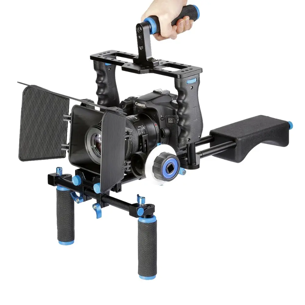 YELANGU D221 DSLR Rig Kit con hombro + montaje de enfoque de seguimiento + caja mate + Cámara jaula para 5d Mark Ii 7d DSLR Cámara