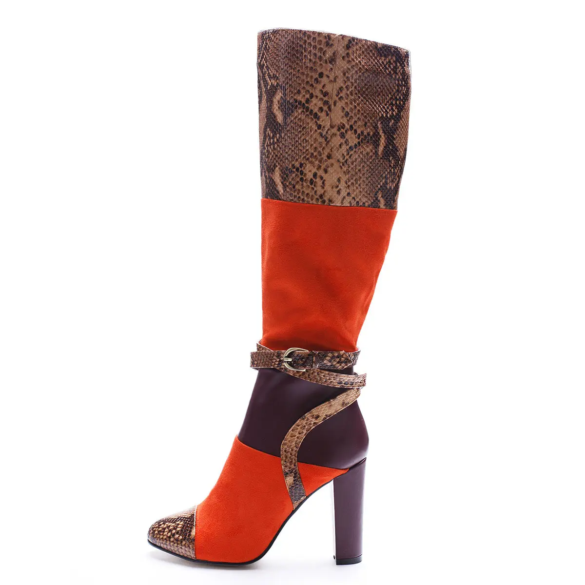 Botas de tacón alto con estampado de serpiente para mujer, zapatos de invierno con estampado de cocodrilo, tacón grueso, punta redonda, hasta la rodilla, talla grande, 2018