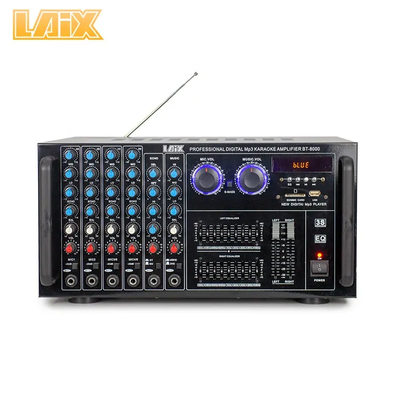 Laix-BT-8000 con micrófono Vhf, Uhf, DVD, HF, transformador Hifi, módulo de controlador, potencia de música activa, amplificador Ktv EQ
