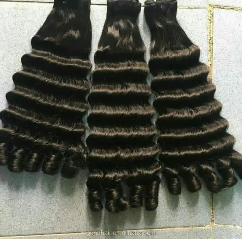 Mejor venta de productos en nigeria de lujo al por mayor rizos funmi pelo 100% pelo humano de la Virgen de la extensión del pelo doble dibujado cabello virgen