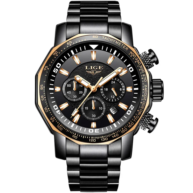 LIGE-reloj analógico de acero inoxidable para hombre, accesorio de pulsera de cuarzo resistente al agua con calendario, complemento Masculino deportivo de marca de lujo con diseño moderno, 9871