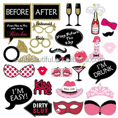 Vente en gros 30 pièces/ensemble de papier fournitures de mariage amusantes accessoire de fête ensemble d'accessoires Photo pour adultes