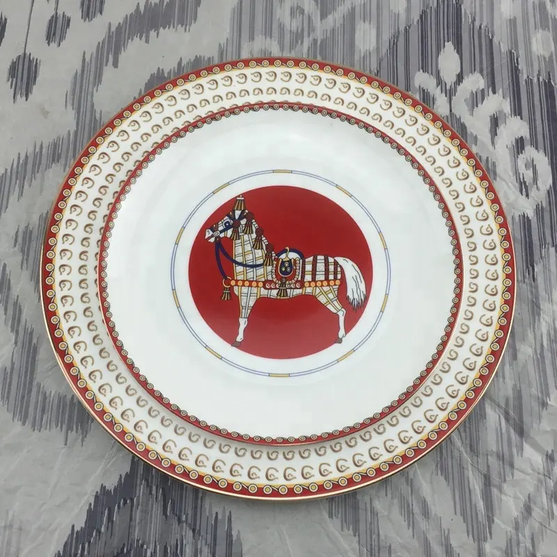 Placas de jantar de porcelana royal design de cavalo clássico e copo de chá, conjuntos com sua impressão