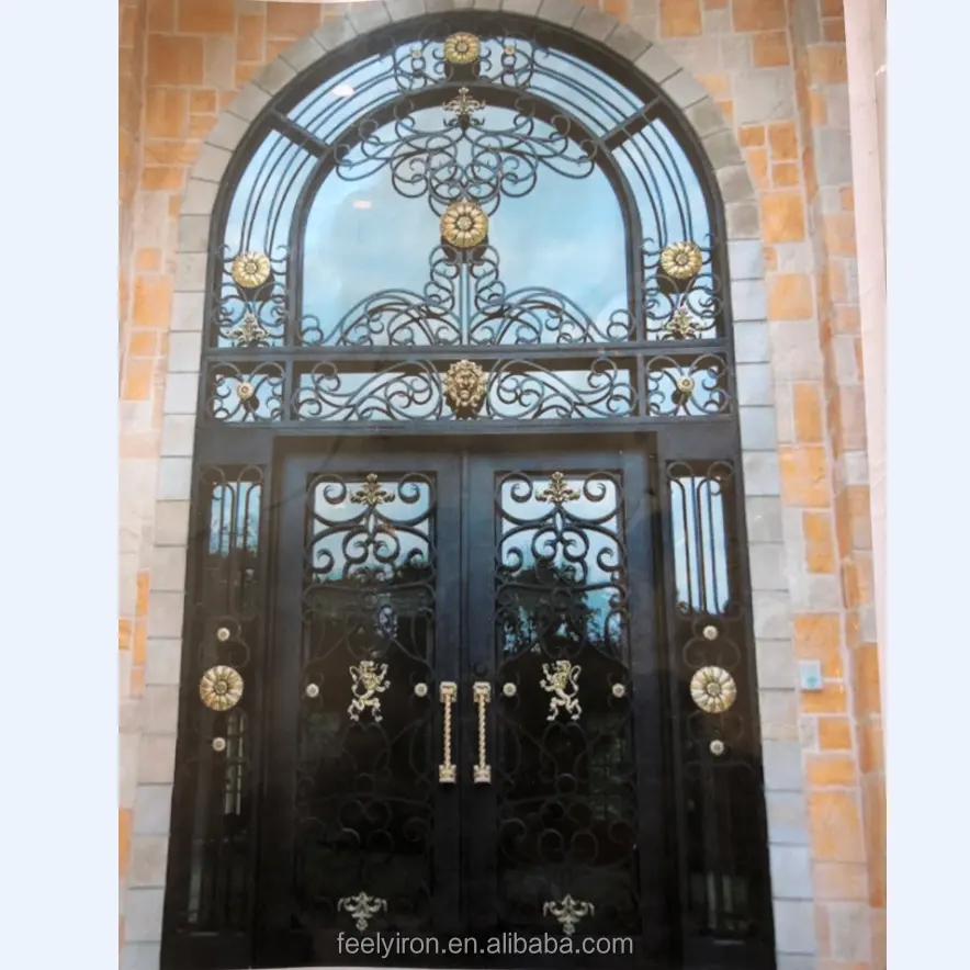 New modern front entrance wrought iron main door with lion FD-1812