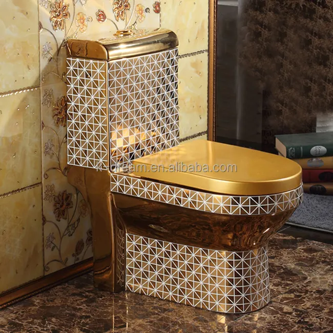 KD-03GPC vendita veloce Golden Grid Design Toilet Ceramics Color prodotti da bagno smaltati un pezzo Water Closet con motivo dorato