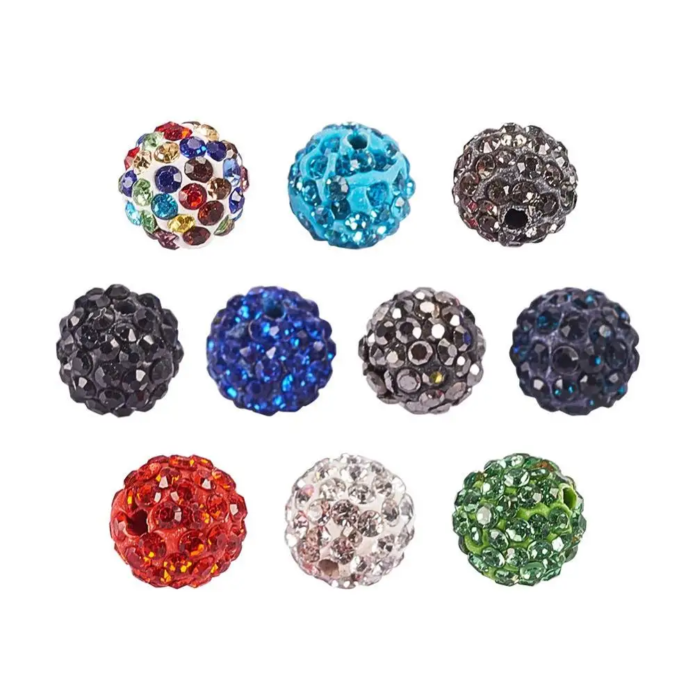 Della Sfera della discoteca Dell'argilla Perle di Colori Misti Pavimenta Rhinestones di Vetro Branelli Rotondi del Distanziatore misura Branelli Della Collana Del Braccialetto