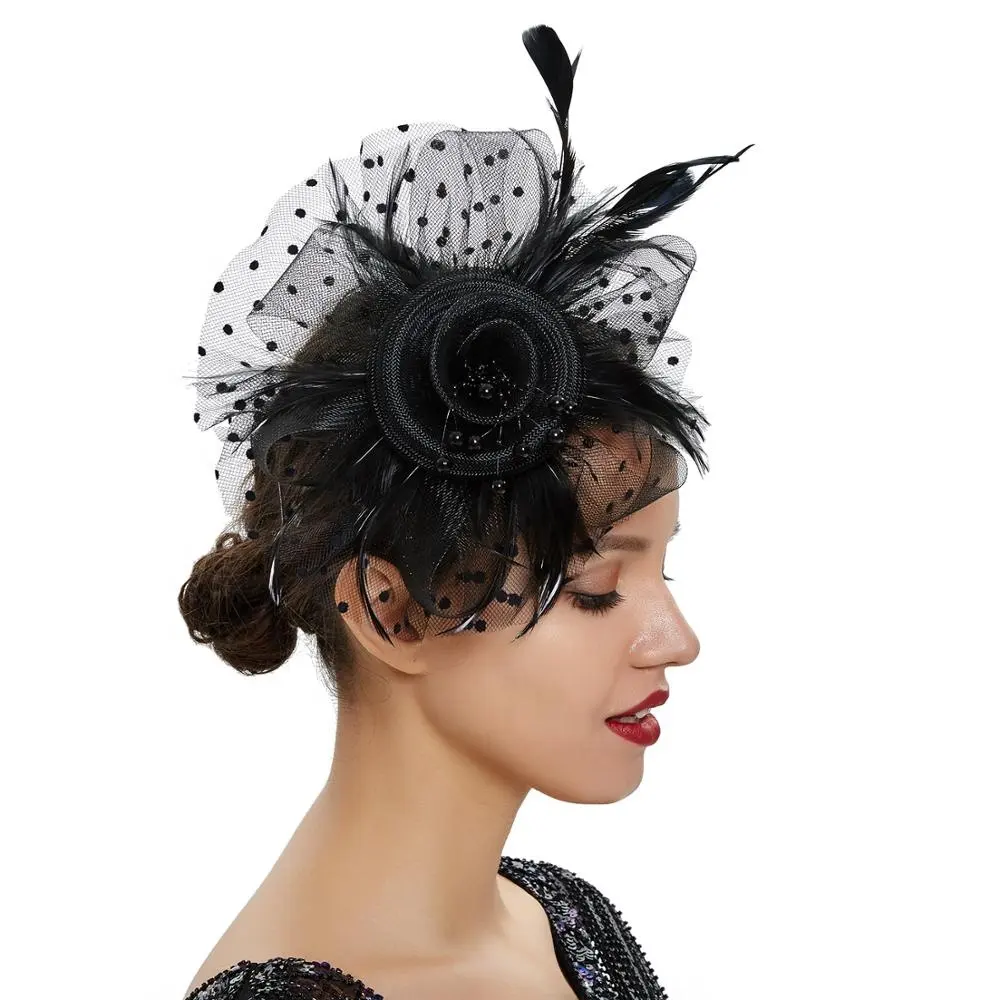 Accesorios para el cabello flor malla cintas plumas en una cinta y un Clip fiesta de té sombreros Fascinator sombrero