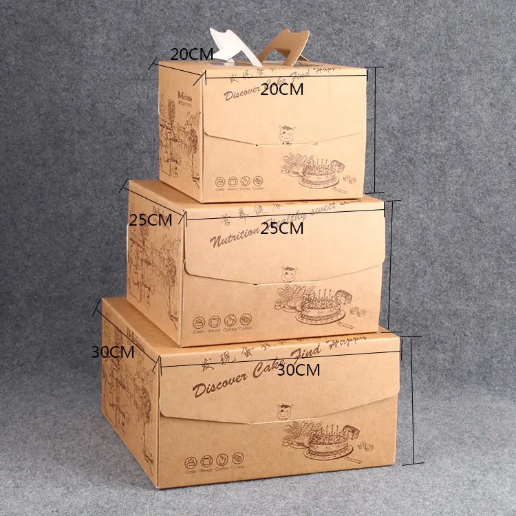 กล่องเค้กของขวัญกระดาษคราฟท์ Creative DIY กล่องของขวัญขนมหวานแบบพกพาเบเกอรี่กล่องบรรจุภัณฑ์พร้อมที่จับ