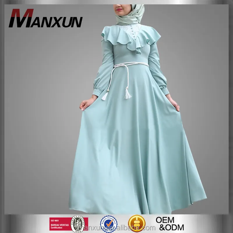 Latest Designs Mint Minel Gown From Saudi Arabia Soft Blue Hijab Muslim Abaya Nice Formal Evening Dress