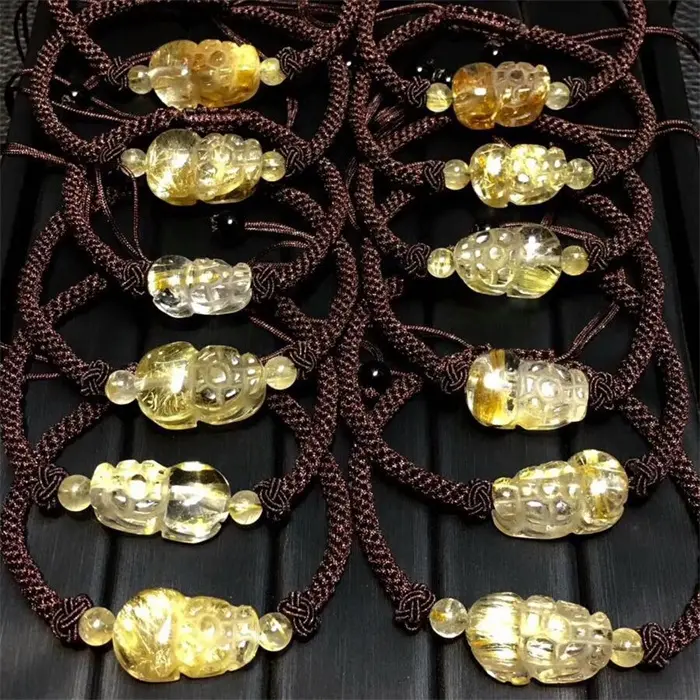 Crystal Engrave Pixiu Hand Knitting Bracelet/bangle High Quality Titanium Natural Bangle Beaded Bracelets Gold Fashion