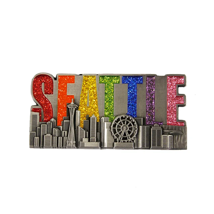 시애틀 기념품 코발트 도금 ferromagnet 채우기 반짝이는 분말 사용자 정의 금속 냉장고 자석