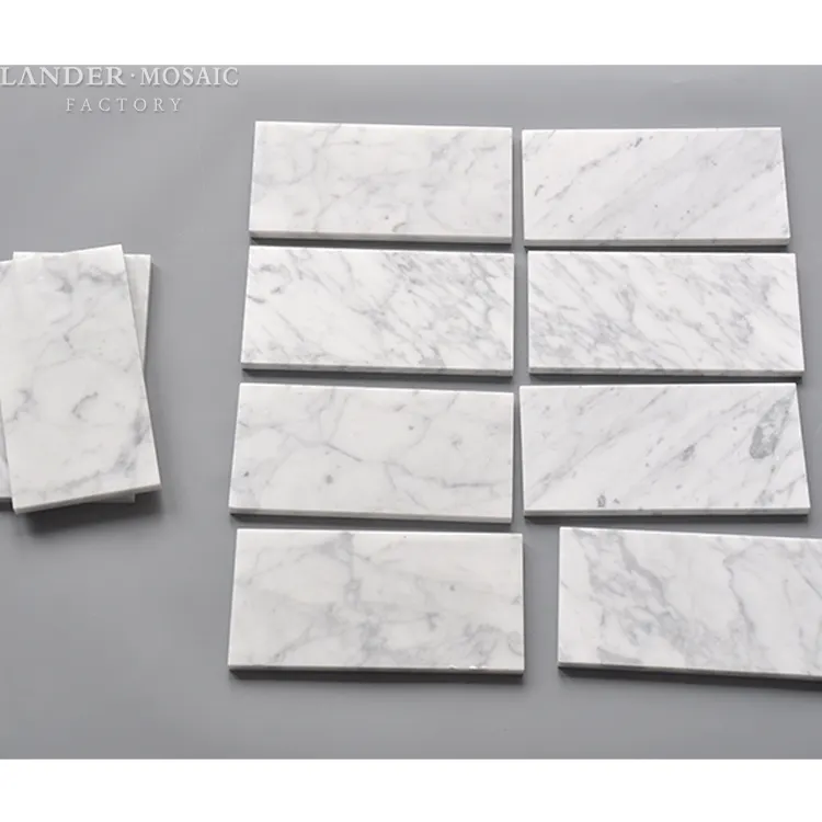 Bianco carrara-Baldosas de mármol natural, finas, pulidas, blancas, para pared y suelo de baño