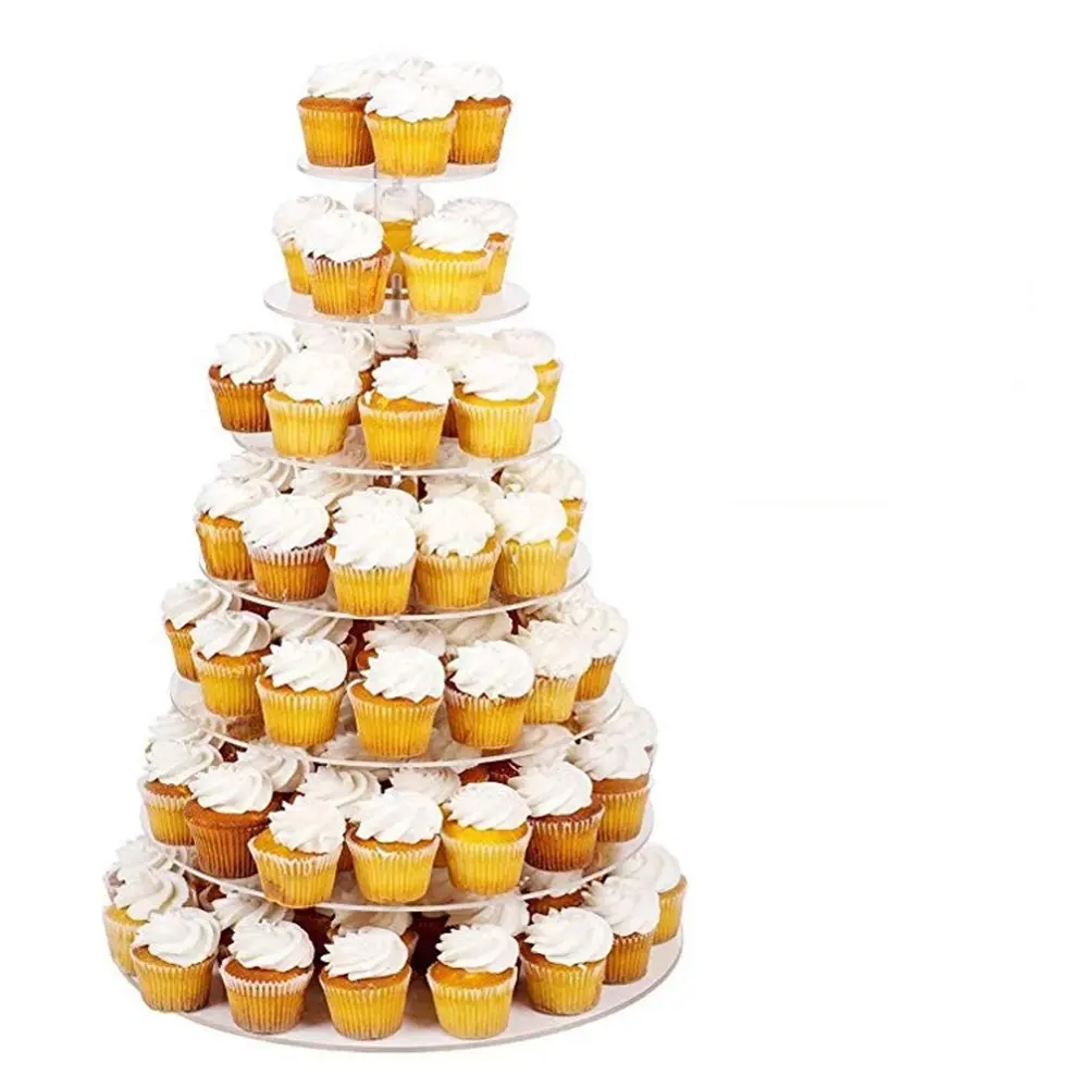 Mutil Tiers Clear Ronde Acryl Dessert Cup Cake Toren Gebak Vitrine Transparante Cake Display Stand Custom Maten Logo