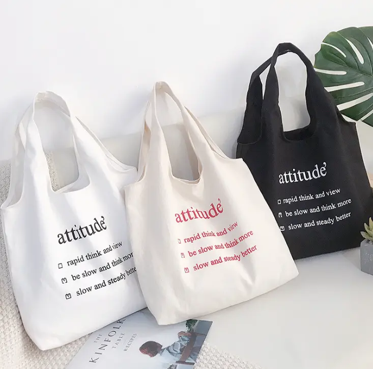 Wholesale custom black cotton canvas tote bag eco friendly recycled foldable shopping tote bag with logo for women