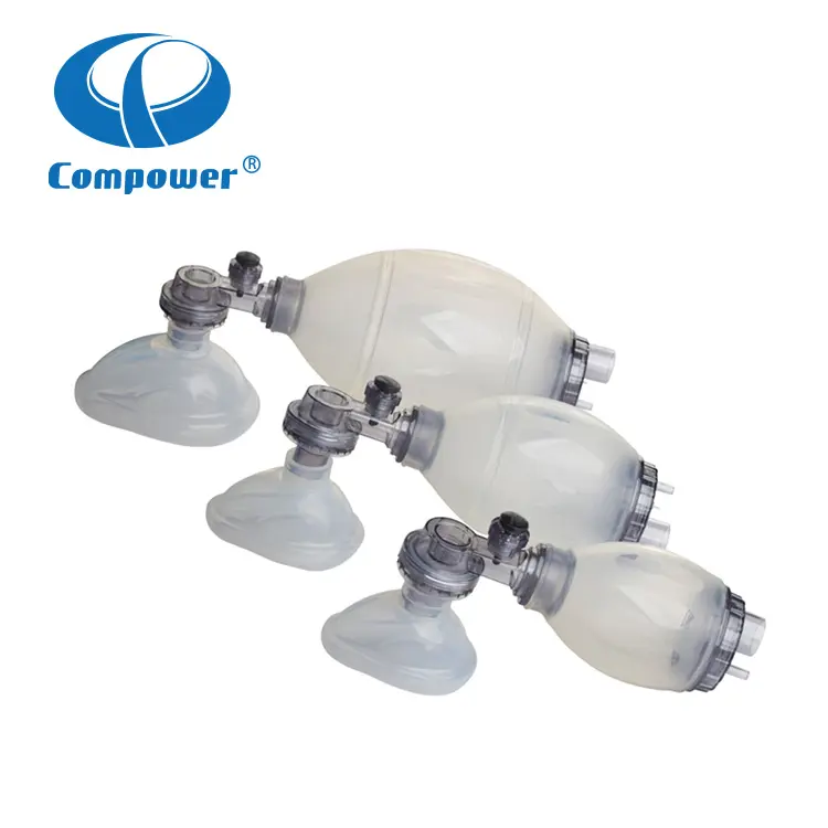 Compower 도매 재사용 가능한 CPR 휴대용 성인 수동 소생기 타원형 실리콘 소생기 Ambu 가방