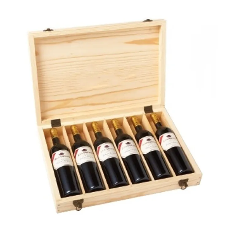 Barato sem acabamento luz vinho caixa de madeira 6 garrafa/6 garrafa de madeira caixa de vinho