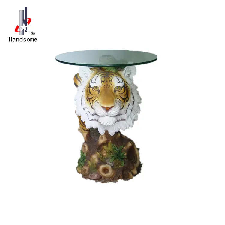 Resin tiger sculpture best selling animal glass coffee table for garden decoration