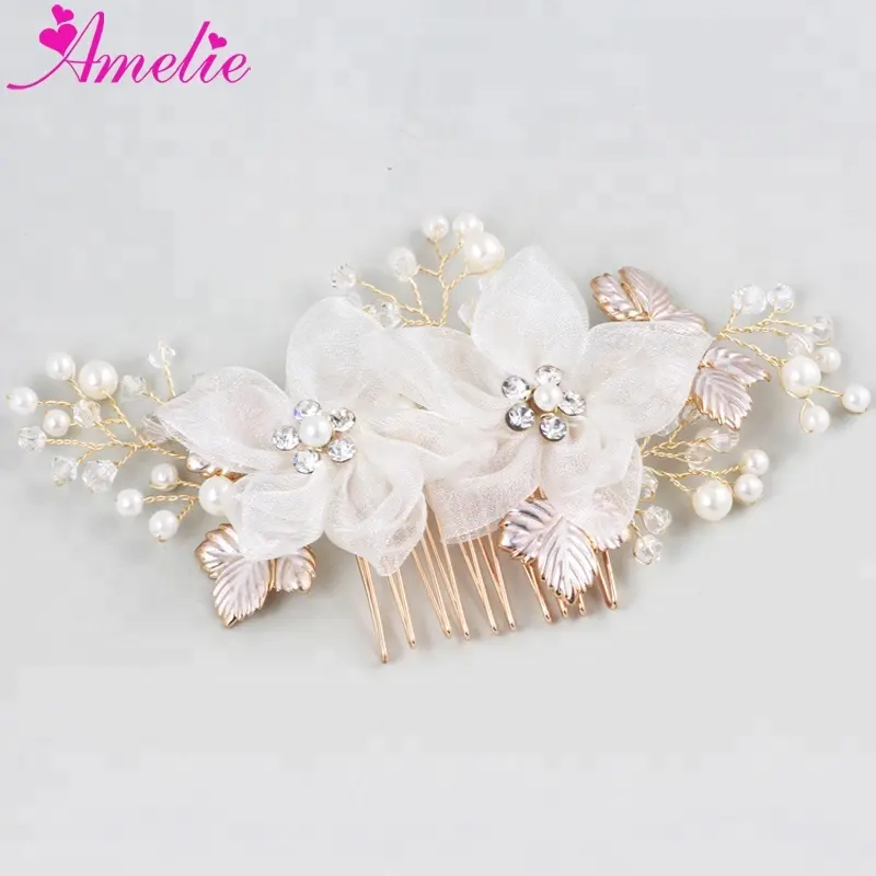 Hochzeit Braut Accessoires Crystal Pearl Braut haar Seiten kamm Blume Frauen Haarteil Kleid Haarschmuck