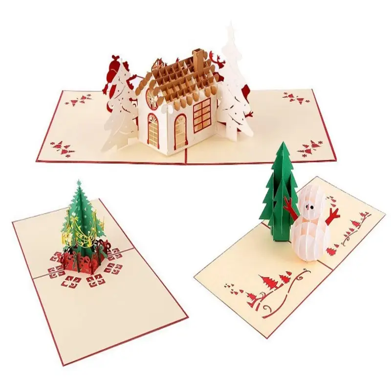 Oempromo-papel personalizado 3d, tarjetas de navidad pop-up hechas a mano