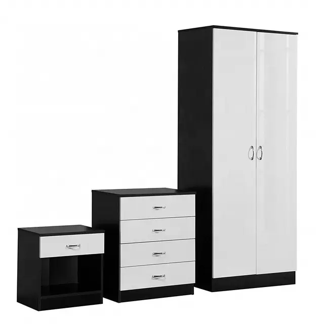 Black White Melamine High Gloss Bedroom Furniture Set