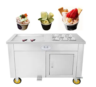 2024 Thailand Fry Ice Cream Roll Maschine mit flacher Kühl platte Pfannen temperatur einstellbar Fried Yogurt Gelato Maker