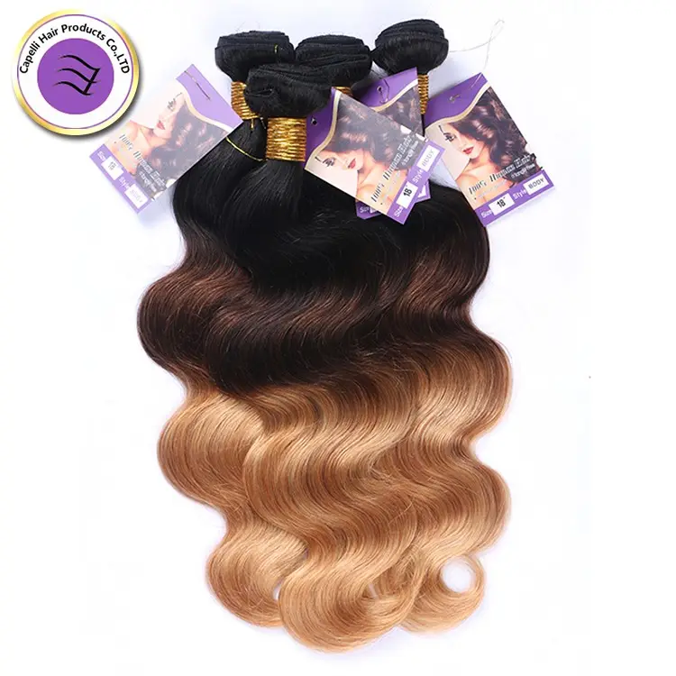 Pleine cuticule alignée vierge brésilienne Ombre cheveux humains 3 tons couleur ombre extension de cheveux humains, 100% Virgin Ombre Hair extension