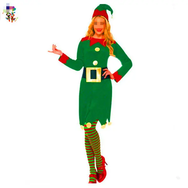 Disfraces de elfo para mujer, ropa de fiesta de Navidad, barata, no tejida, HPC-2438