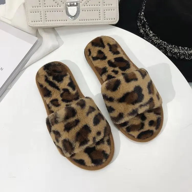 2019 Gaya Korea Fashion Sepatu Rumah Tangga Sandal Kuning Lucu Seksi Cetak Macan Tutul SLIDE Sandal