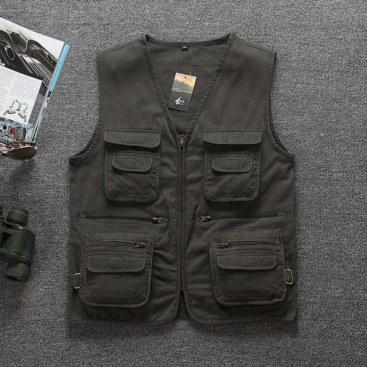 Men's Multi Pockets Cotton Cargoes Casual Vest Waistcoat for Climbing Fishing Hiking Journalist Photography Camping Vest