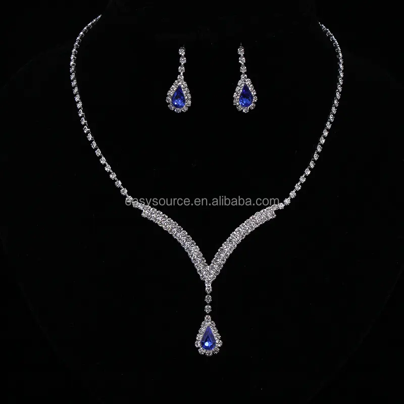 Set di orecchini con collana in zircone blu classico set di orecchini con collana a goccia in cristallo Set di gioielli da sposa