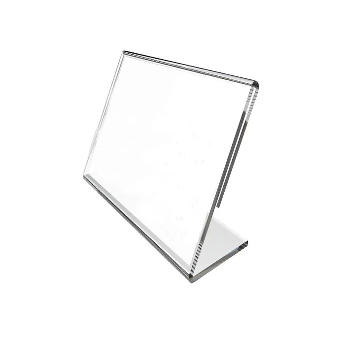 Soportes de etiqueta de precio, soporte de etiqueta de escritorio de plástico pequeño, acrílico transparente en forma de L, mini soporte de señal de mesa