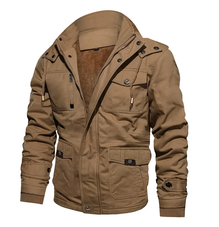 Chaqueta de trabajo informal gruesa personalizada para hombre, abrigo de lana, cortavientos de algodón, chaqueta de carga para piloto, Parka de invierno