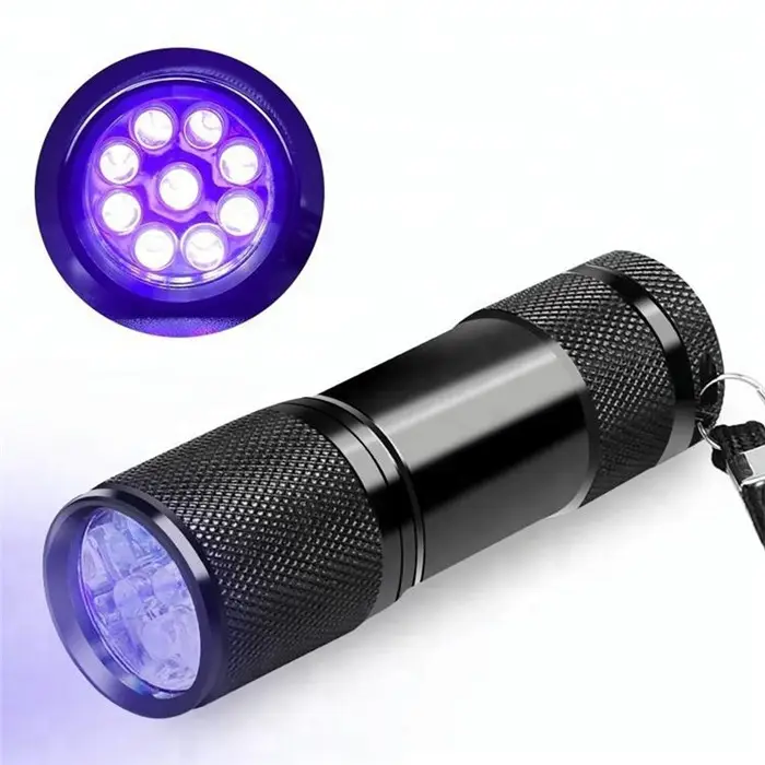 Lampu Senter Genggam Ultra Violet 9 LED, Lampu Sorot Inspeksi 395 NM untuk Detektor Kalajengking