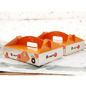 Commercio all'ingrosso Su Ordinazione Stampato Timpano Rettangolo Bianco Rivestito di Carta Dolce Ciambella Scatola di Imballaggio con Maniglia