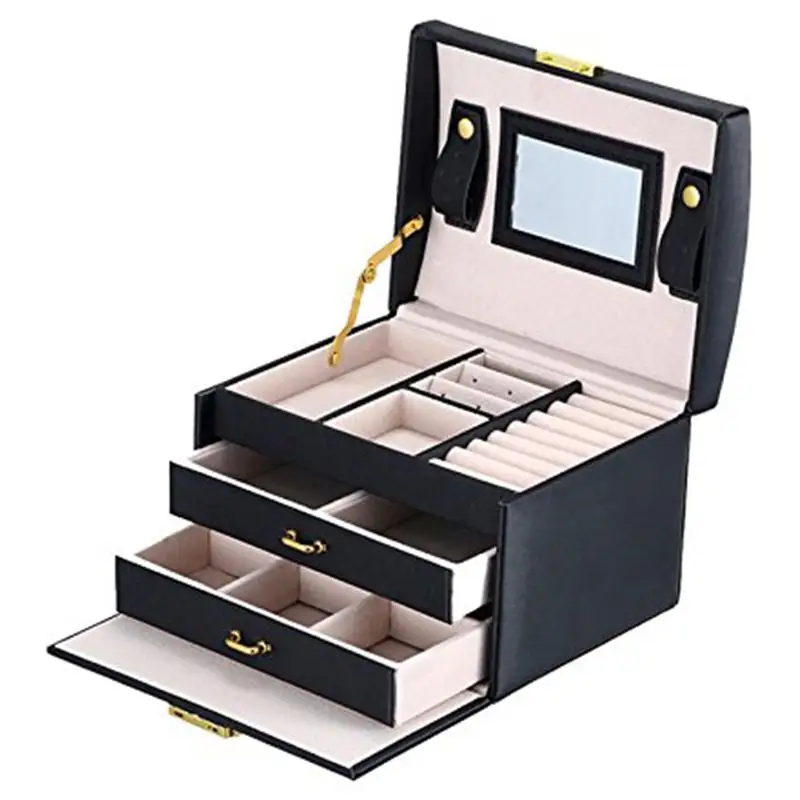 Sieraden doos case/dozen/cosmetische box, sieraden en cosmetica beauty case met 2 lades 3 lagen