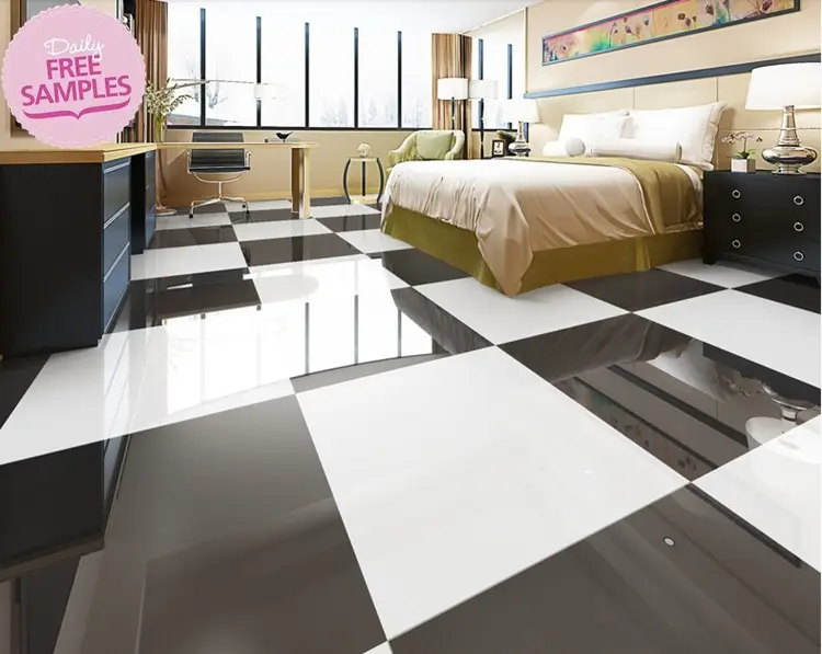 Sunnda luxo polido porcelana telha checkered preto e branco