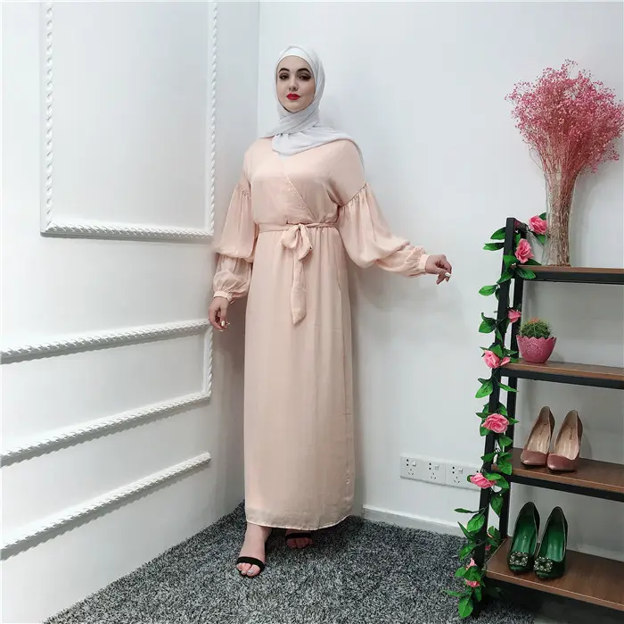 Roupões de vestido abaya, roupões de vestido muscular da moda, manga bufante, roupas islâmicas de médio e leste