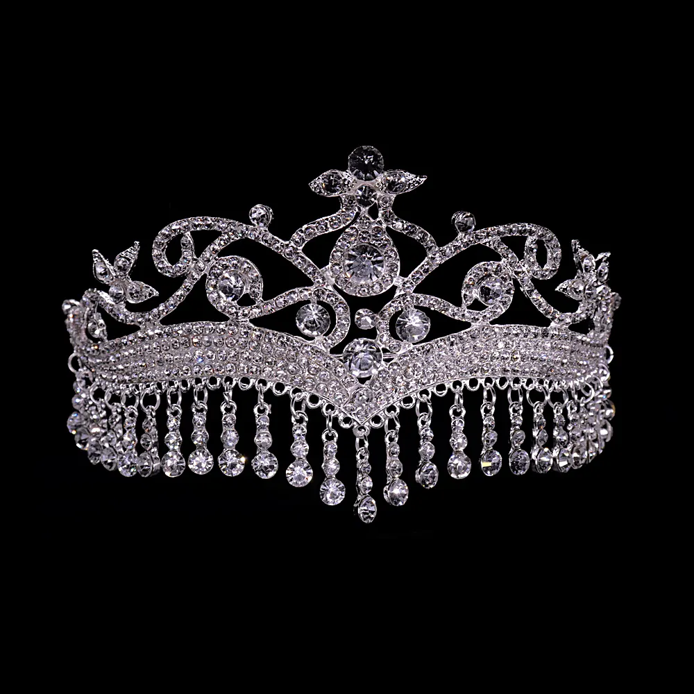 Couronne de reine diadème de luxe à strass clairs, bandeau style Baroque, diadème de cheveux pour femmes, fête, spectacle, argent