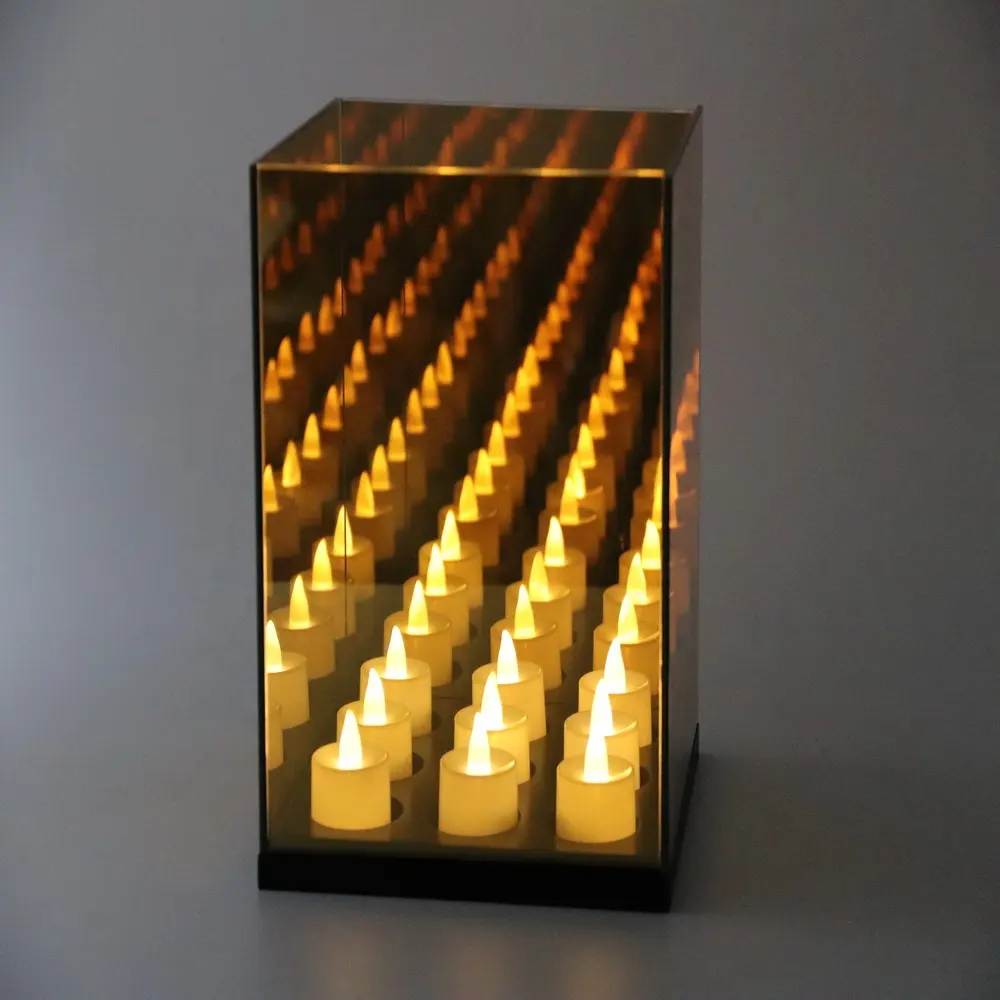 2019 top sale! 9 cube infinity mirror box candle with black wooden base