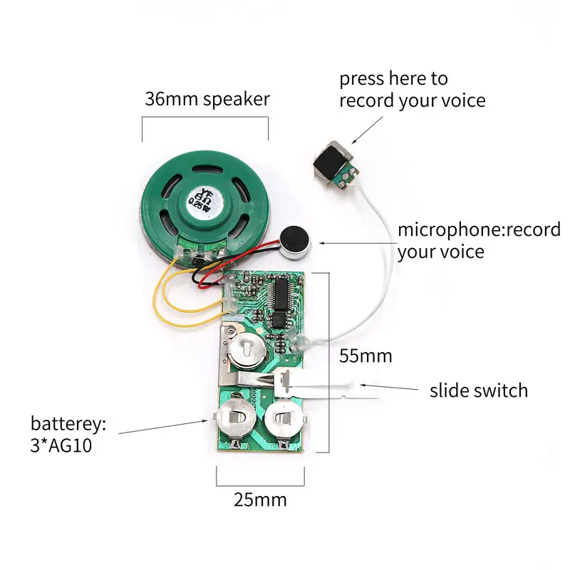 Özel ses ic kaydedilebilir ve ses kayıt modülü, 30 saniye kayıt ses yongaları tebrik kartları için