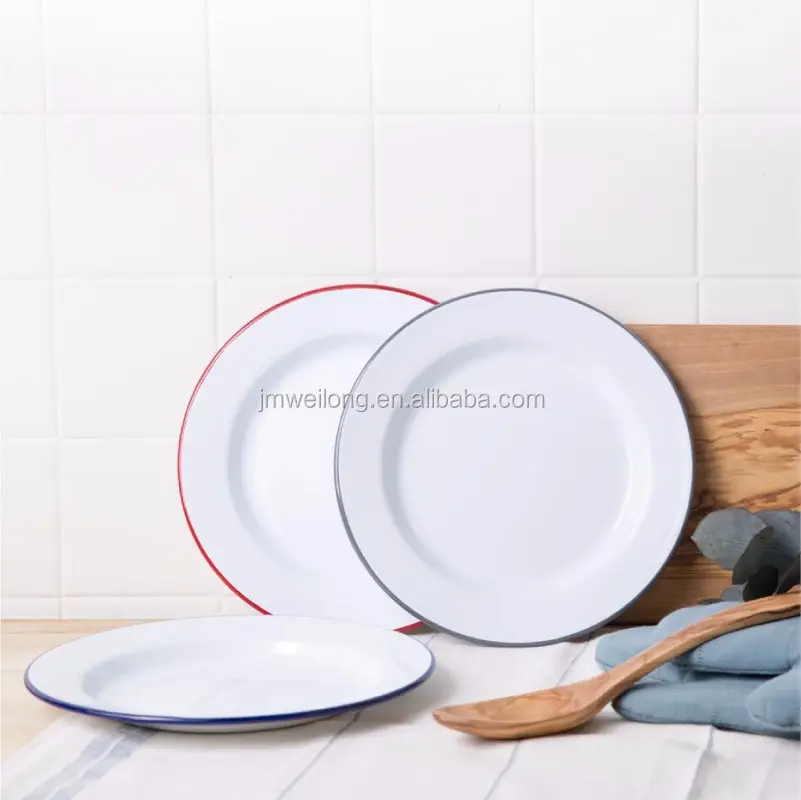 Cucina Decorativo Rotondo Bianco Dello Smalto del metallo Piatto