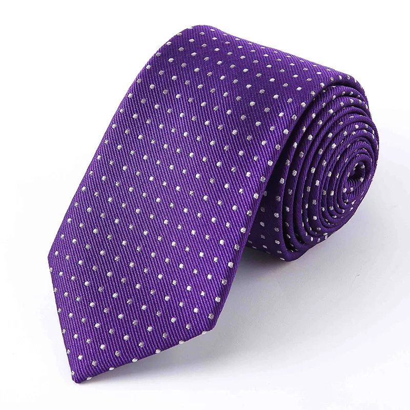 Lazos de cuello de lunares de seda púrpura tejido 100% con patrón personalizado para hombre, accesorios