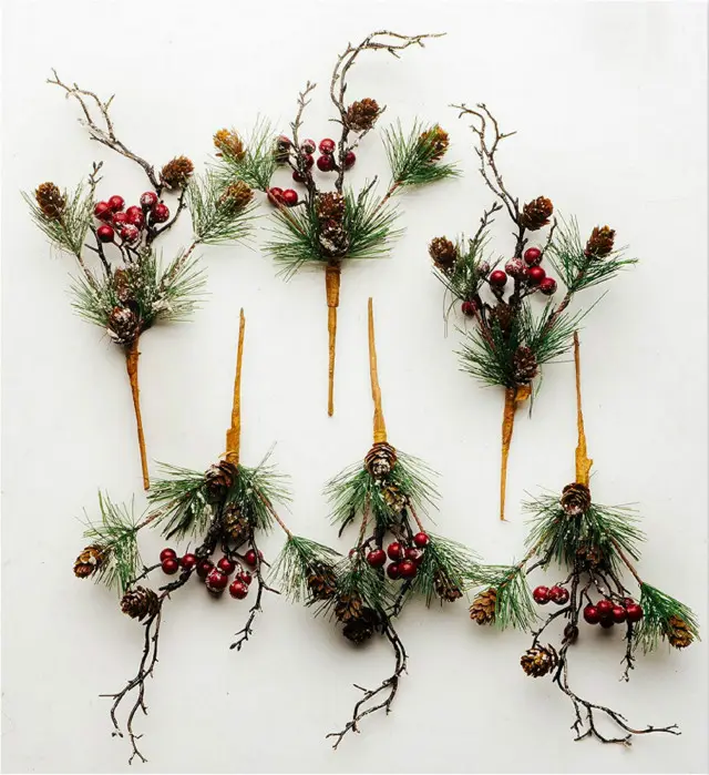 12 inch Artificial Pine Berry Snow Pick ,pine needles, pine cones and berries pick