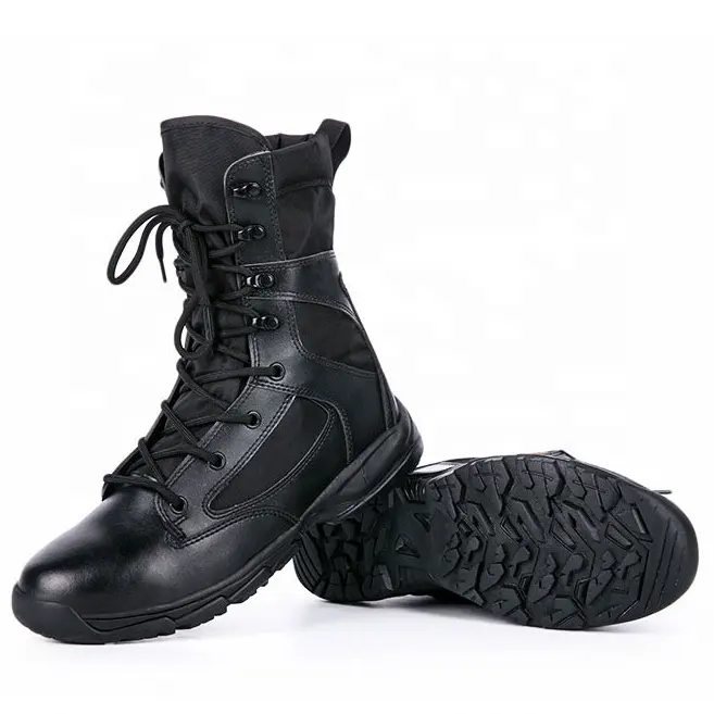 Botas de entrenamiento de cuero negro para senderismo, calzado táctico para exteriores, superligero