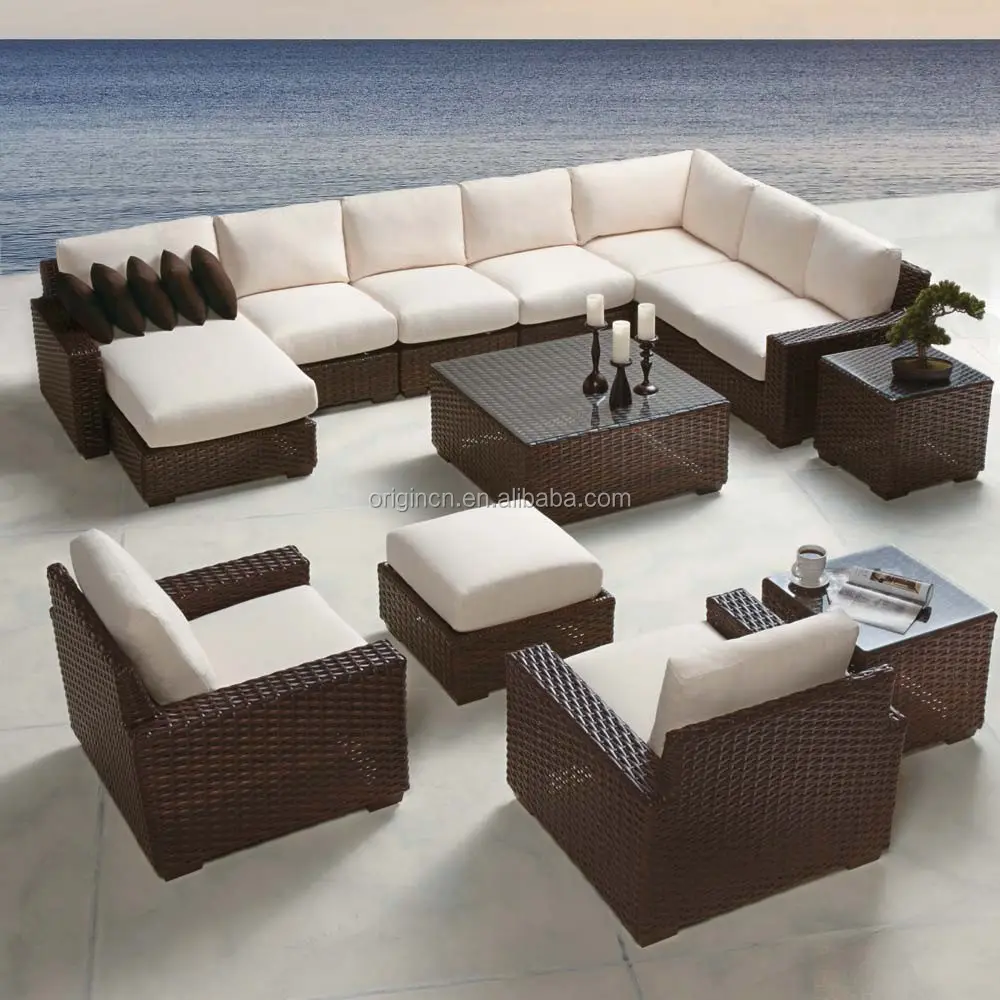 Nuovo arrivo grande Patio mobili da giardino 10 posti divano gruppo Chaise Lounge Set divano in vimini Rattan