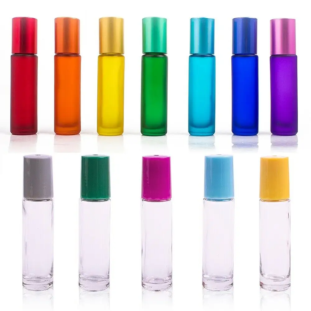 Aceite Esencial vacío, botella de vidrio con bola de rodillo de jade, 10ml, rojo, amarillo, azul y verde