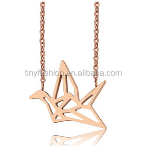 Zarif Takı gül altın kaplama minimal origami vinç kuş Kolye - Product Image 1
