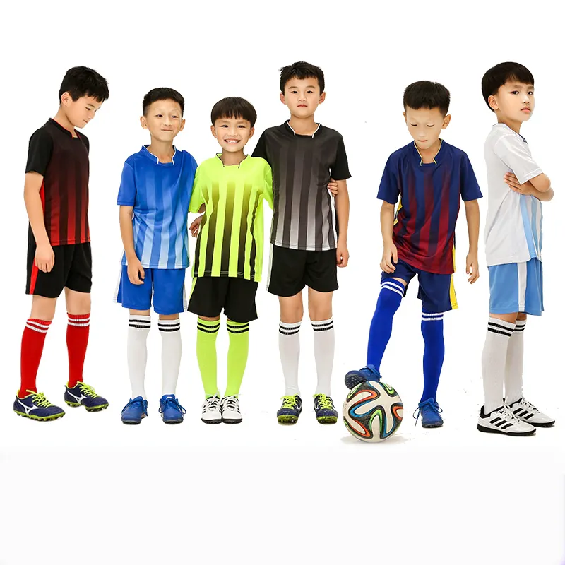 Conjunto de Jersey de fútbol profesional para niños, al por mayor, uniformes con logotipo personalizado, uniforme de rayas