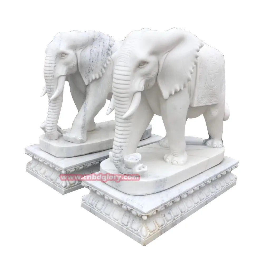Outdoor main gate decoration design stone art animal sculpture White Marble Feng Shui Elephant Statue