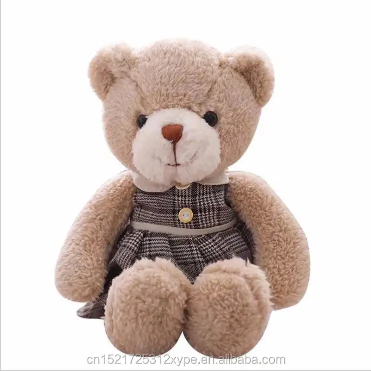 Urso de pelúcia masculino, boneca vestido em xadrez, saia, brinquedo de pelúcia, casal, família